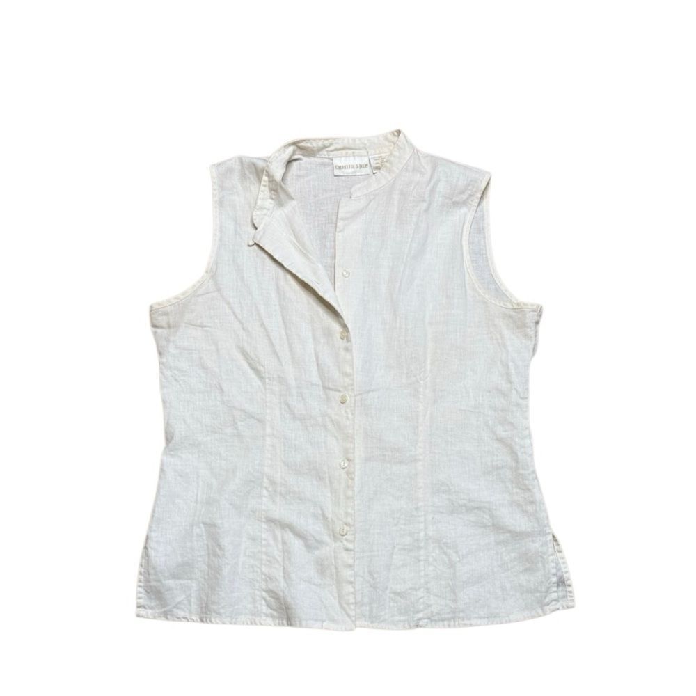 90s Vintage Ivory Christie & Jill Linen Sleeveless Button Down size 14